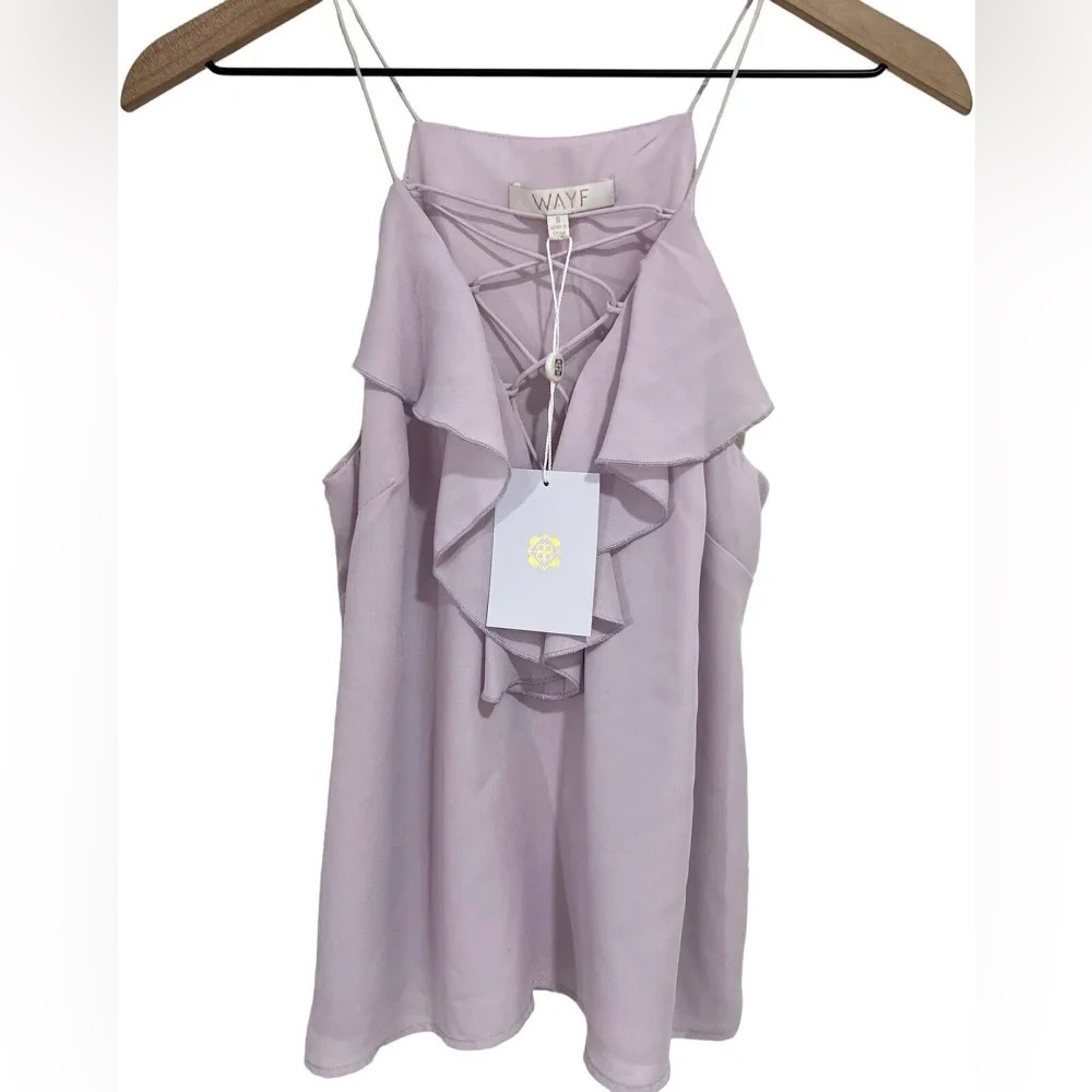 WAYF Lilac Purple Ruffle Lace Up Tank Top Size Medium